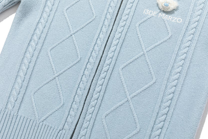 13DE MARZO Mini Bear Slim Fit Knit Zip Cardigan Blue