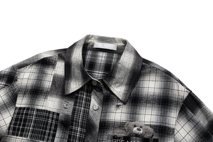 13DE MARZO Patchwork Plaid Distressed Shirt