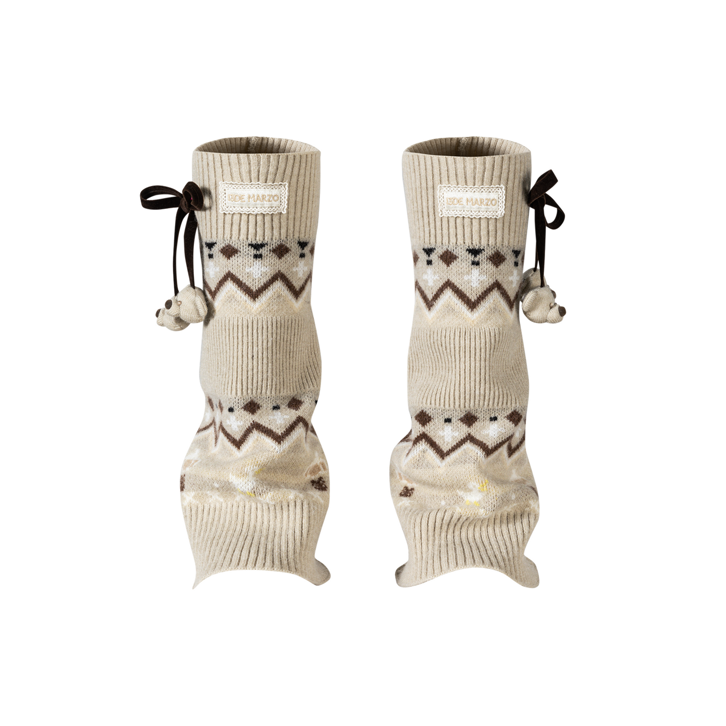 13DE MARZO Bow Knit Jacquard Leg Warmers