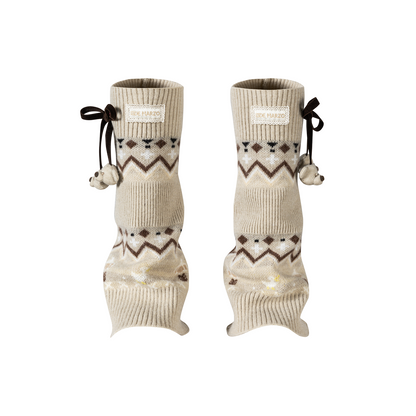 13DE MARZO Bow Knit Jacquard Leg Warmers