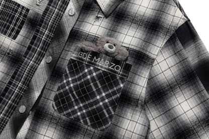 13DE MARZO Patchwork Plaid Distressed Shirt