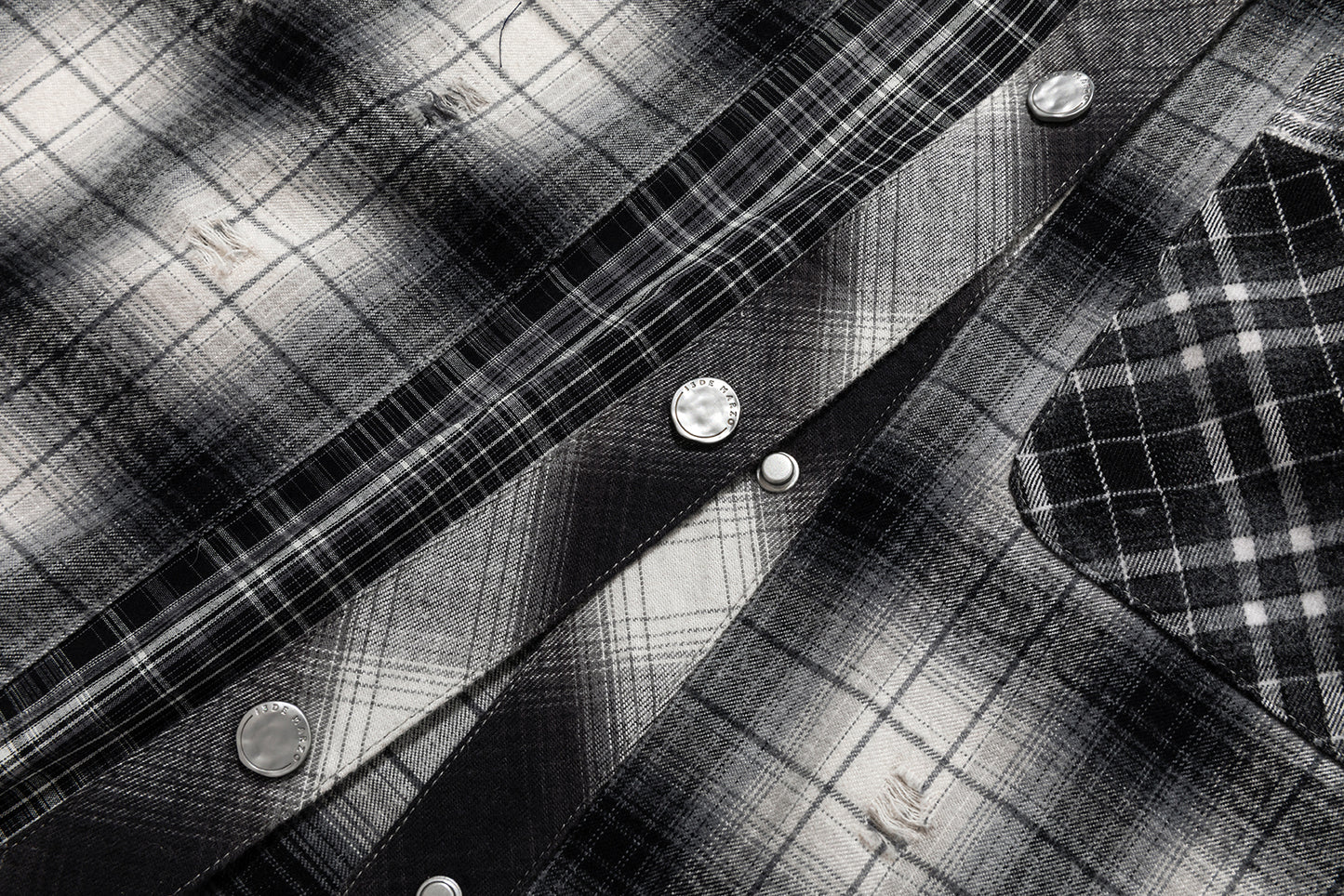13DE MARZO Patchwork Plaid Distressed Shirt