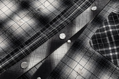 13DE MARZO Patchwork Plaid Distressed Shirt