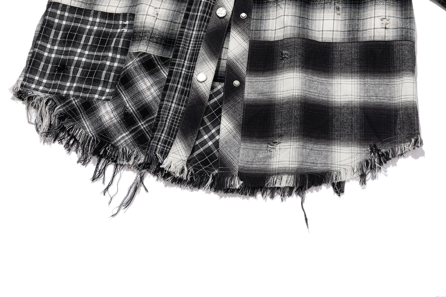 13DE MARZO Patchwork Plaid Distressed Shirt