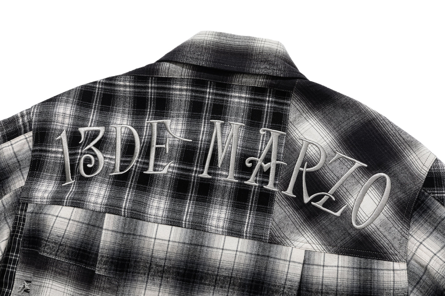 13DE MARZO Patchwork Plaid Distressed Shirt
