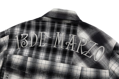 13DE MARZO Patchwork Plaid Distressed Shirt