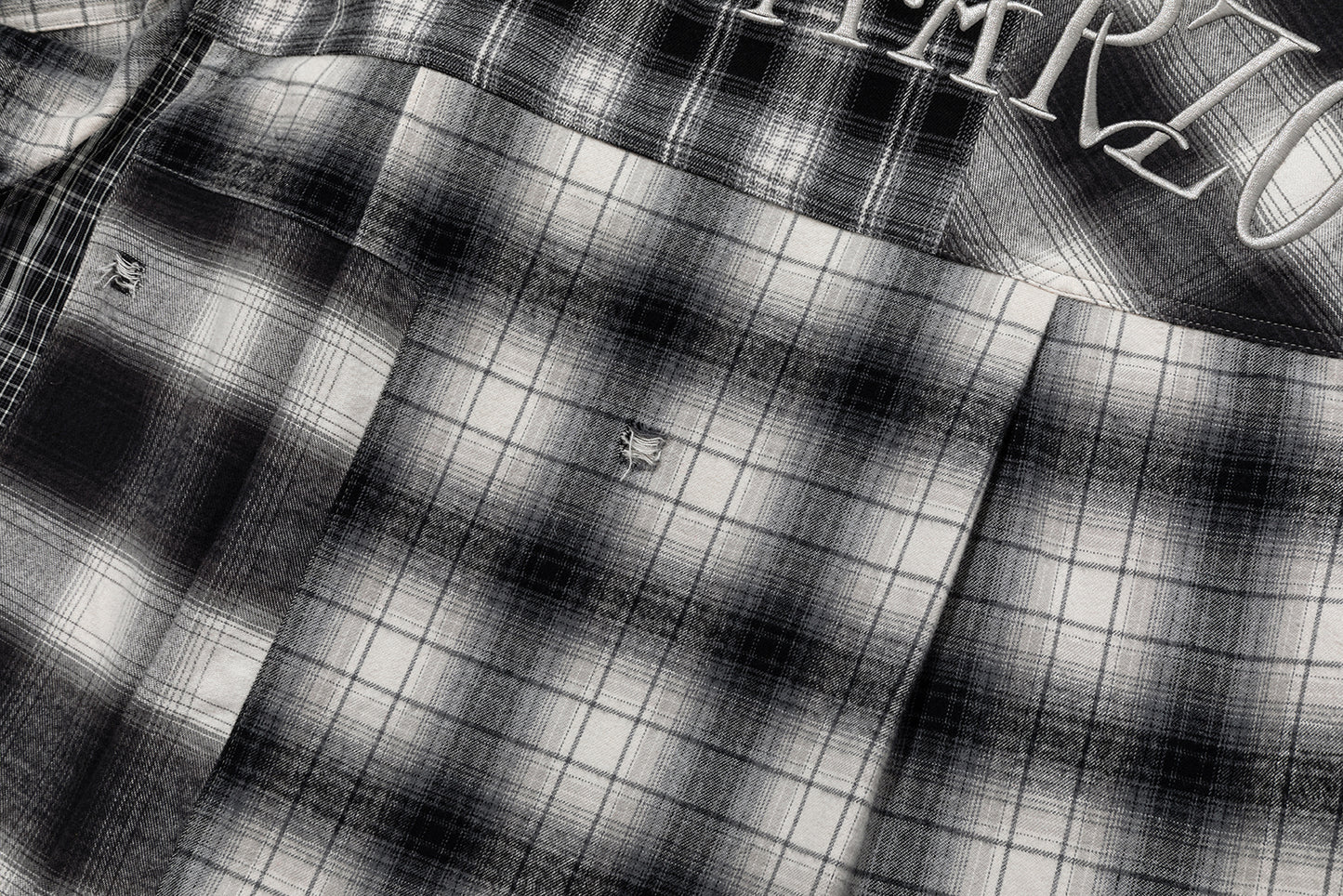 13DE MARZO Patchwork Plaid Distressed Shirt