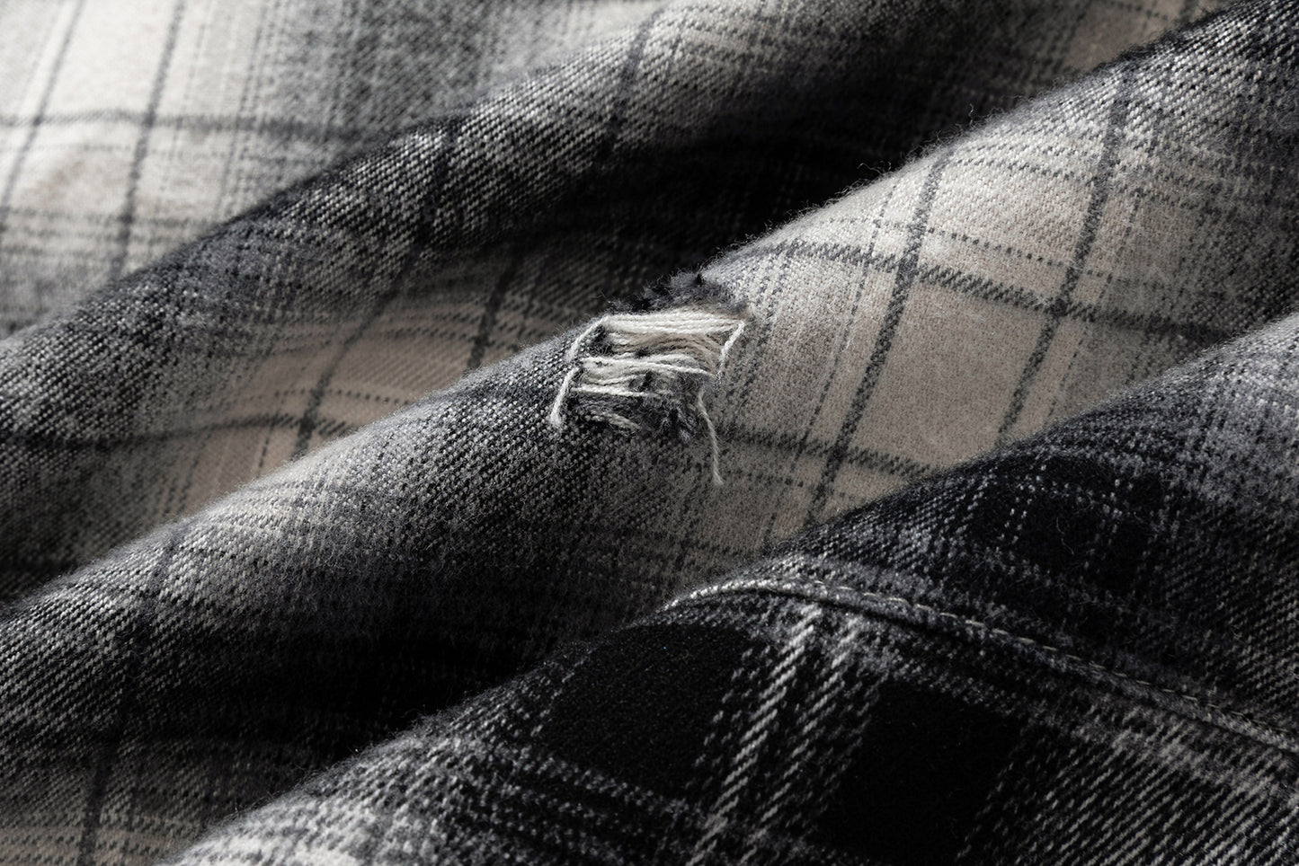 13DE MARZO Patchwork Plaid Distressed Shirt