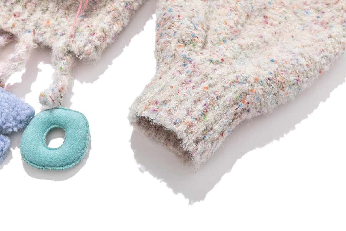 13DE MARZO Colorful Dot Knit Letter Fringe Cardigan Beige