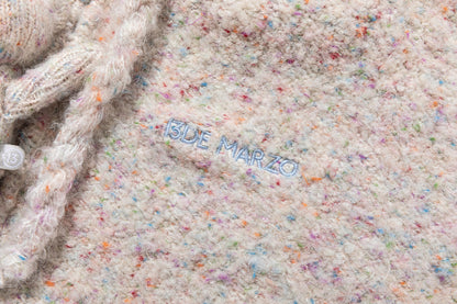 13DE MARZO Colorful Dot Knit Letter Fringe Cardigan Beige