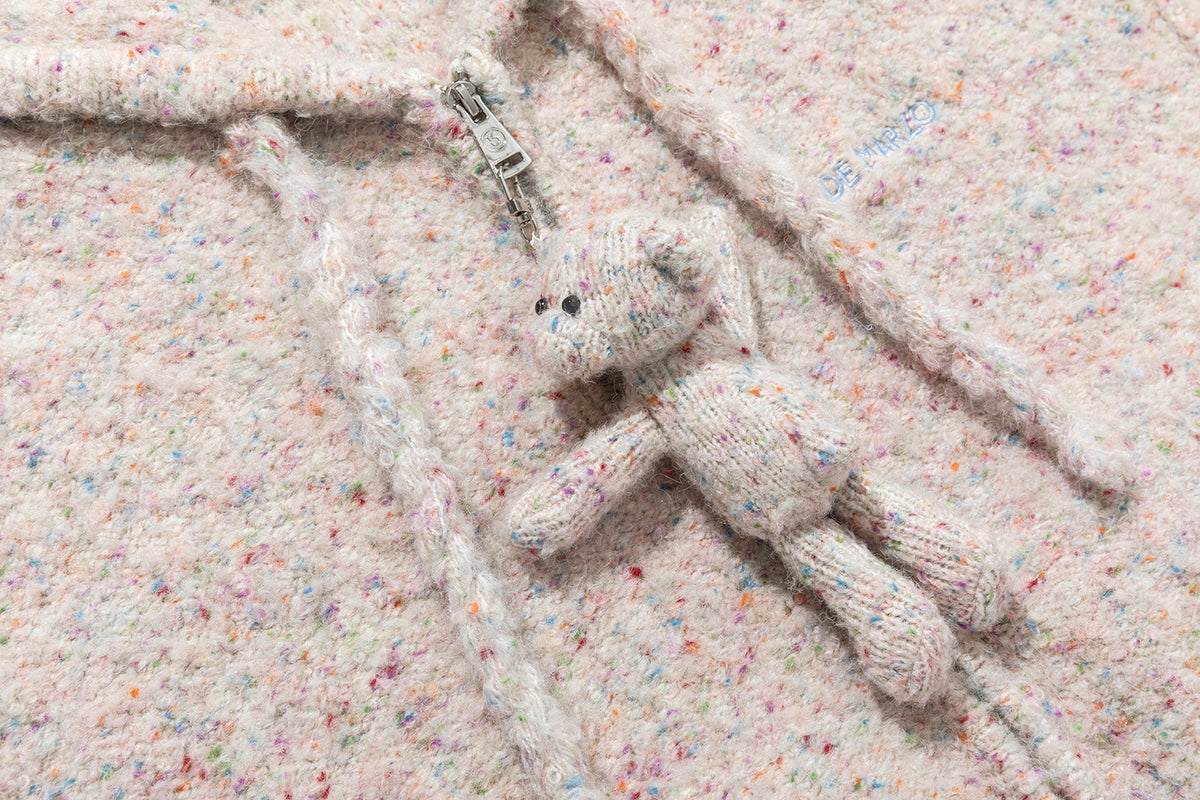 13DE MARZO Colorful Dot Knit Letter Fringe Cardigan Beige