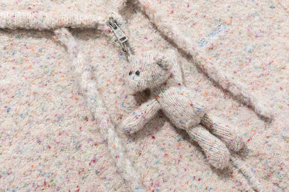 13DE MARZO Colorful Dot Knit Letter Fringe Cardigan Beige