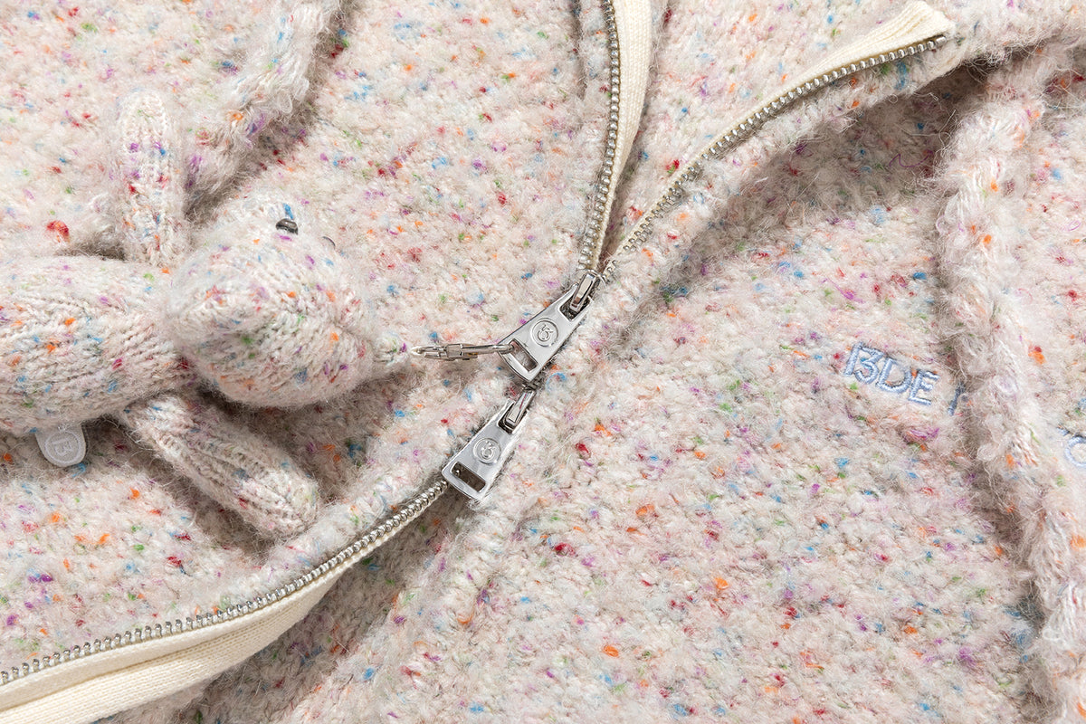 13DE MARZO Colorful Dot Knit Letter Fringe Cardigan Beige