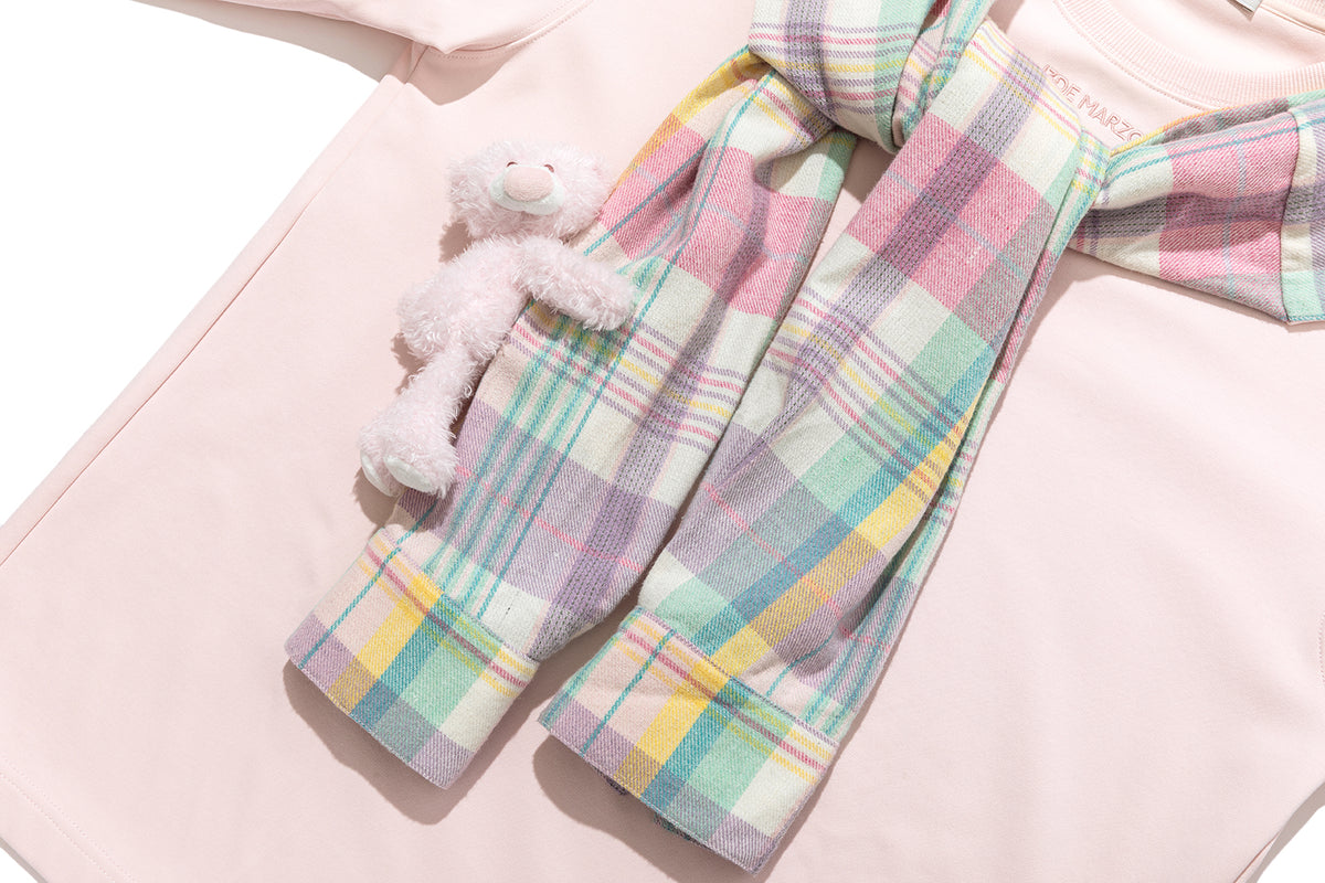 13DE MARZO Plaid Deconstructed Long Sleeve Pink