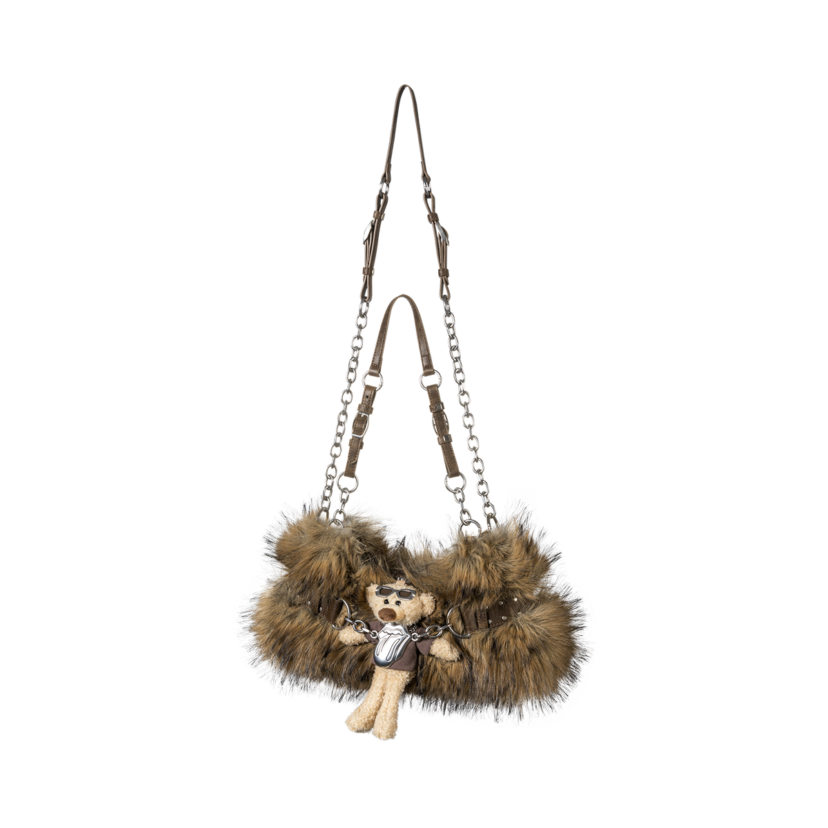 13DE MARZO Rolling Stones Furry Underarm Bag Brown