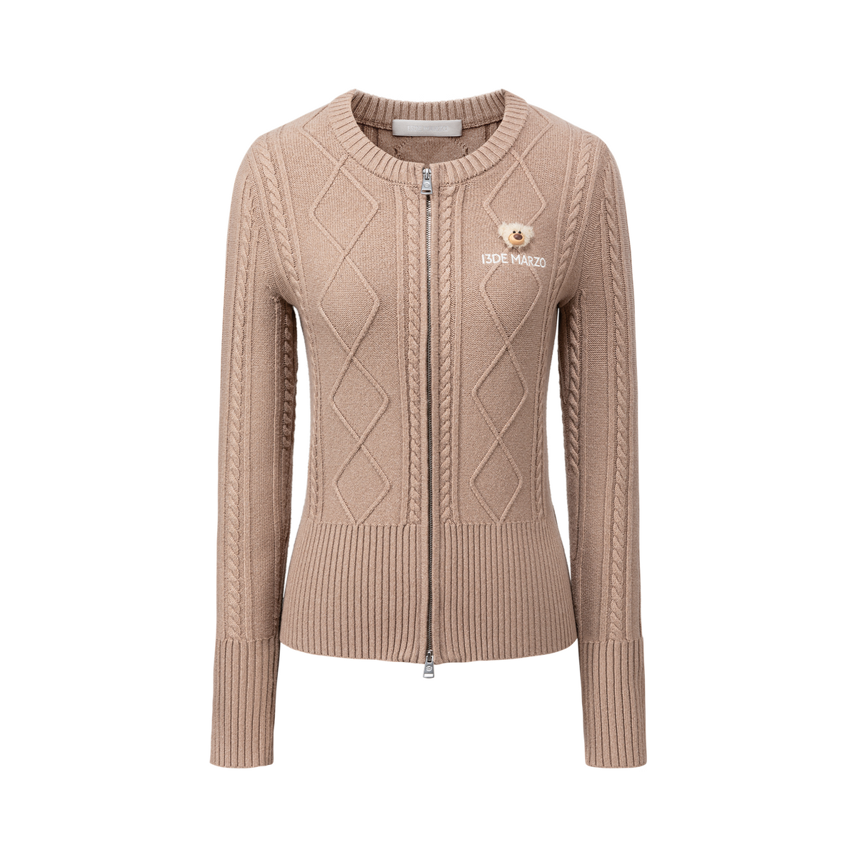 13DE MARZO Mini Bear Slim Fit Knit Zip Cardigan Khaki