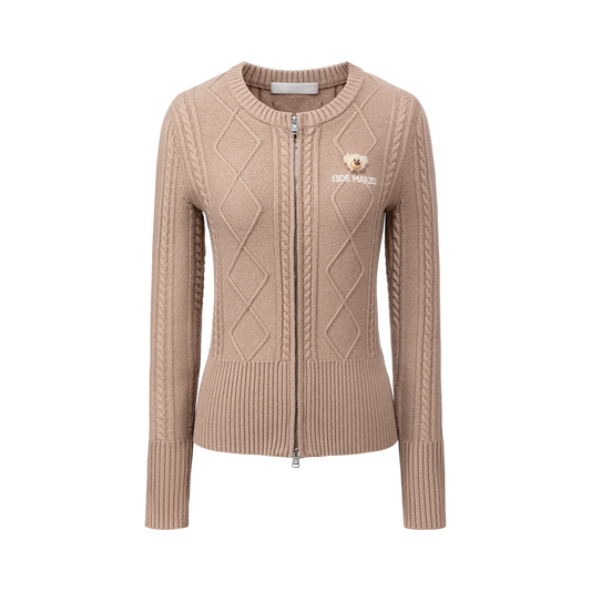 13DE MARZO Mini Bear Slim Fit Knit Zip Cardigan Khaki