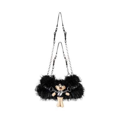 13DE MARZO Rolling Stones Furry Underarm Bag Black