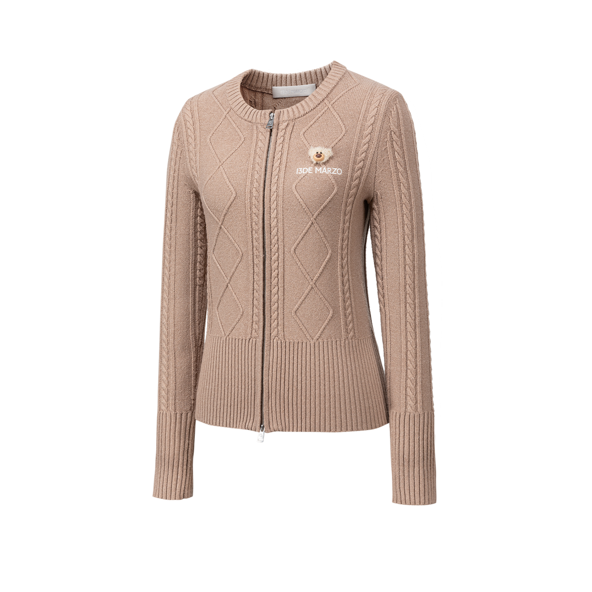 13DE MARZO Mini Bear Slim Fit Knit Zip Cardigan Khaki