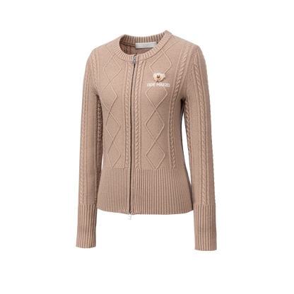 13DE MARZO Mini Bear Slim Fit Knit Zip Cardigan Khaki