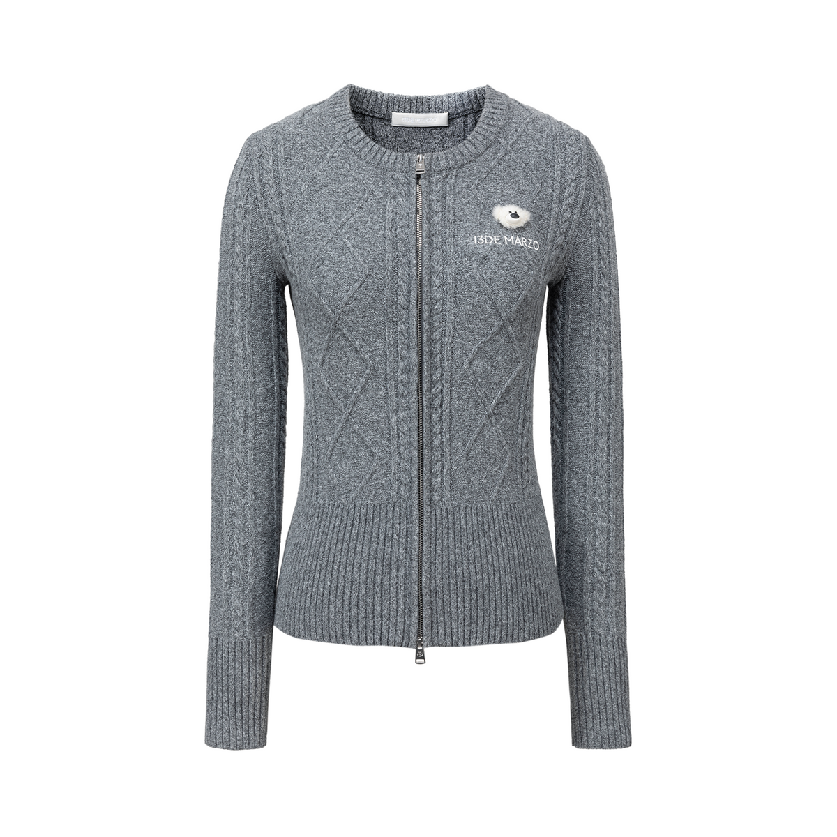 13DE MARZO Mini Bear Slim Fit Knit Zip Cardigan Grey