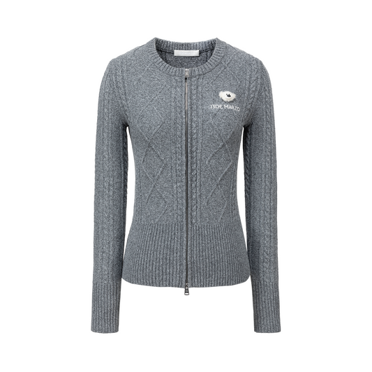 13DE MARZO Mini Bear Slim Fit Knit Zip Cardigan Grey