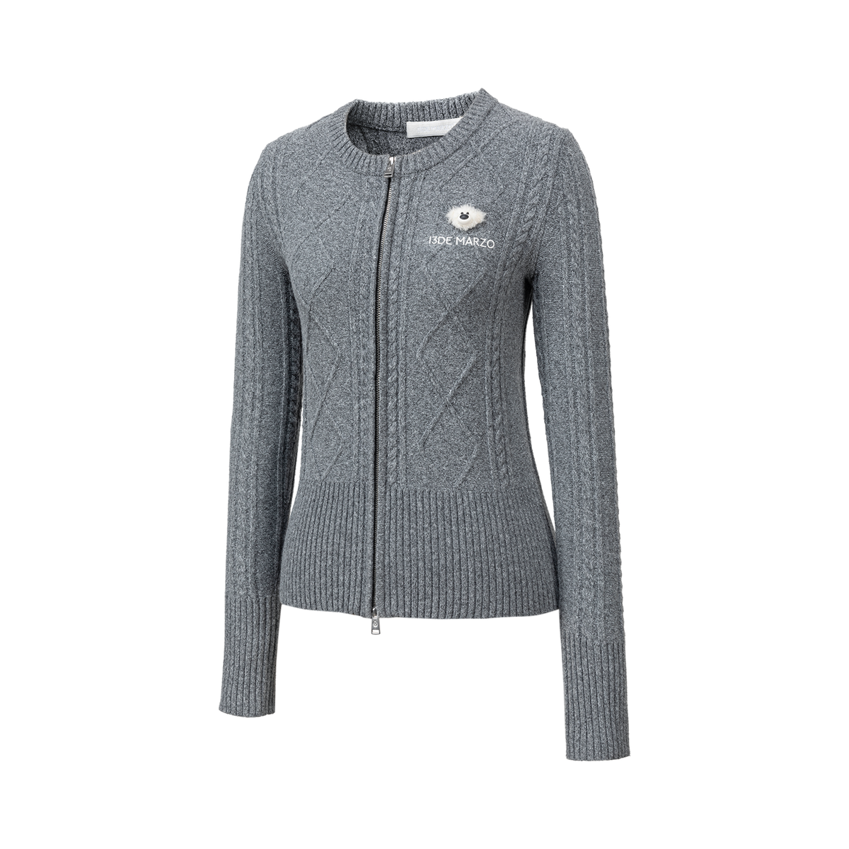 13DE MARZO Mini Bear Slim Fit Knit Zip Cardigan Grey