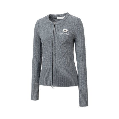 13DE MARZO Mini Bear Slim Fit Knit Zip Cardigan Grey