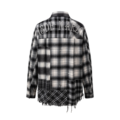 13DE MARZO Patchwork Plaid Distressed Shirt
