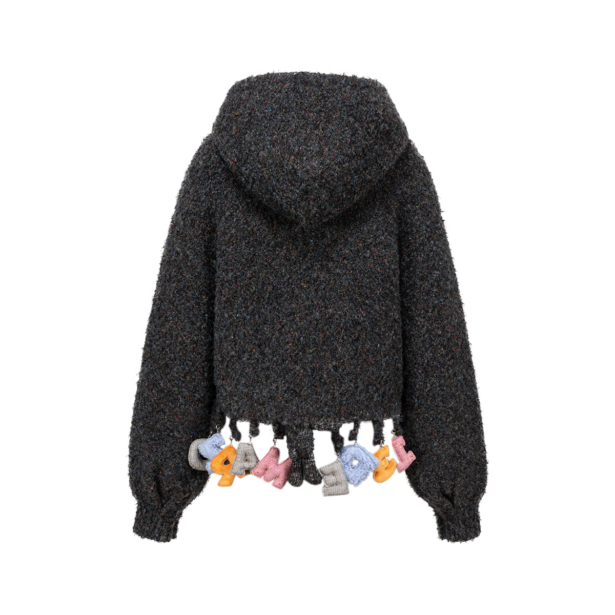 13DE MARZO Colorful Dot Knit Letter Fringe Cardigan Grey
