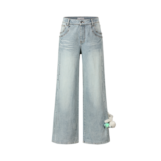 13DE MARZO Luminous Bear Straight Leg Jeans Blue - 13DE MARZO