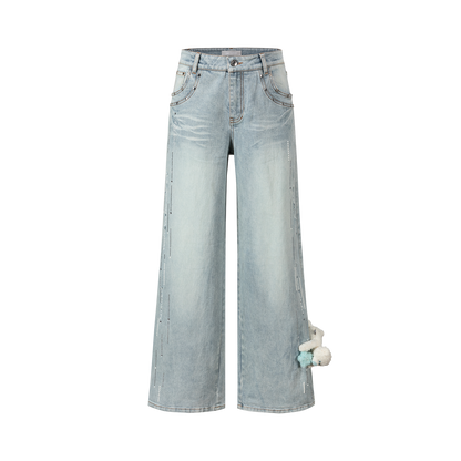 13DE MARZO Luminous Bear Straight Leg Jeans Blue