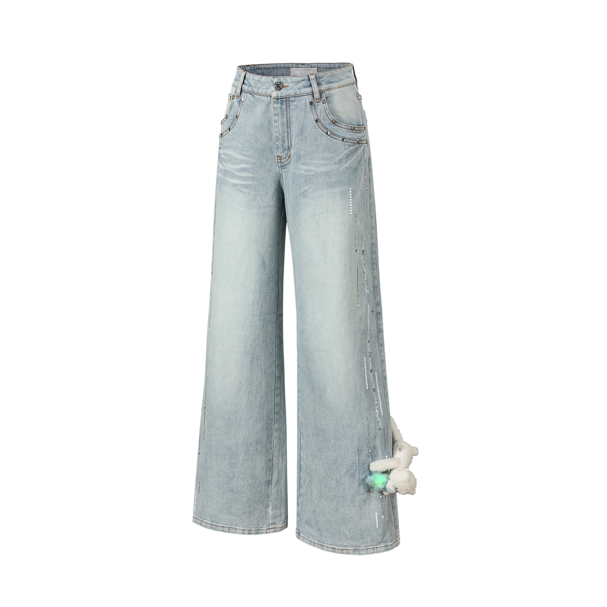 13DE MARZO Luminous Bear Straight Leg Jeans Blue
