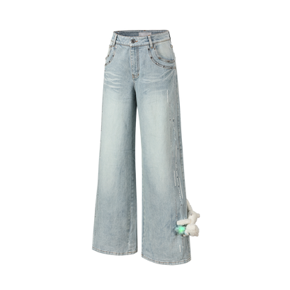 13DE MARZO Luminous Bear Straight Leg Jeans Blue