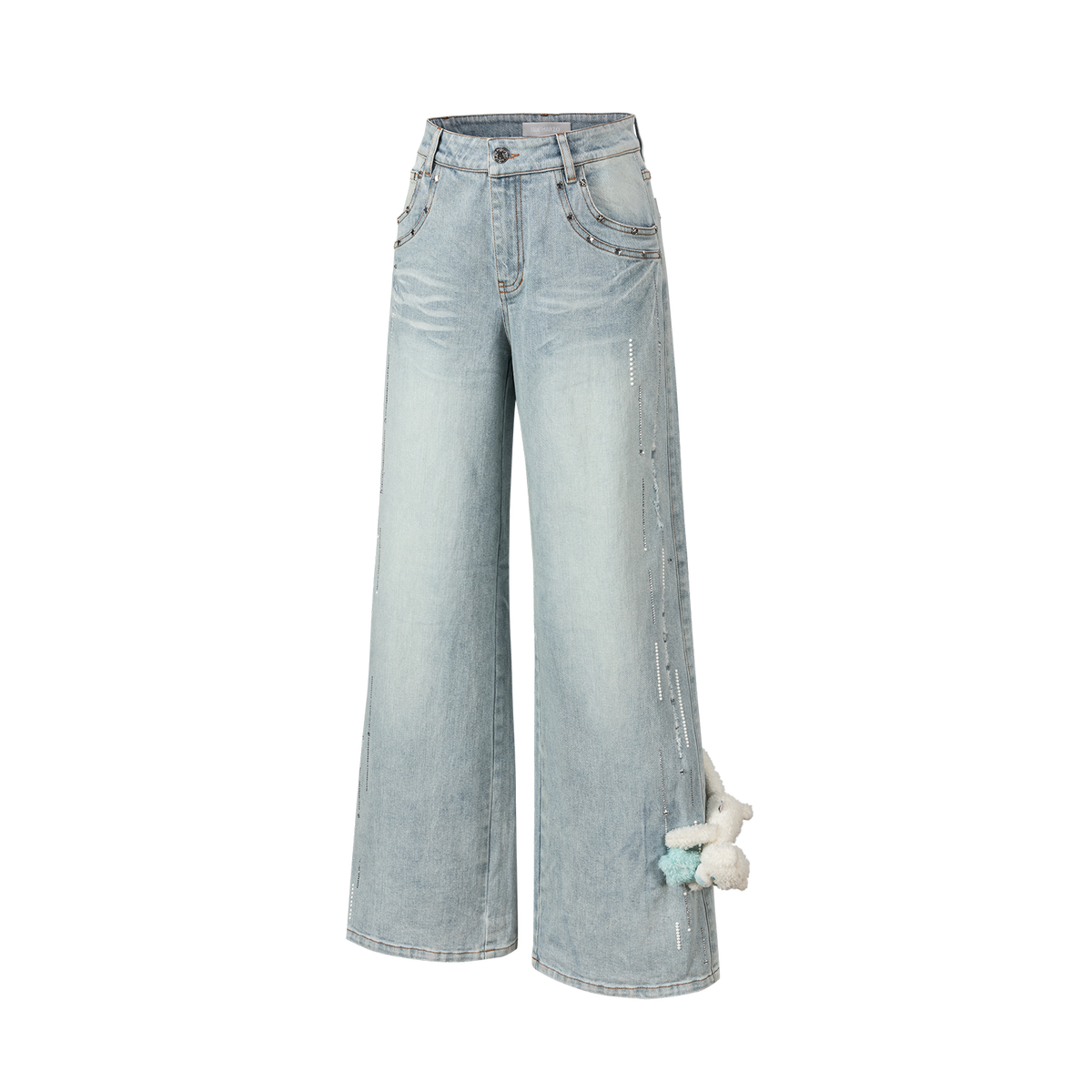 13DE MARZO Luminous Bear Straight Leg Jeans Blue