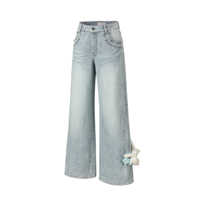 13DE MARZO Luminous Bear Straight Leg Jeans Blue