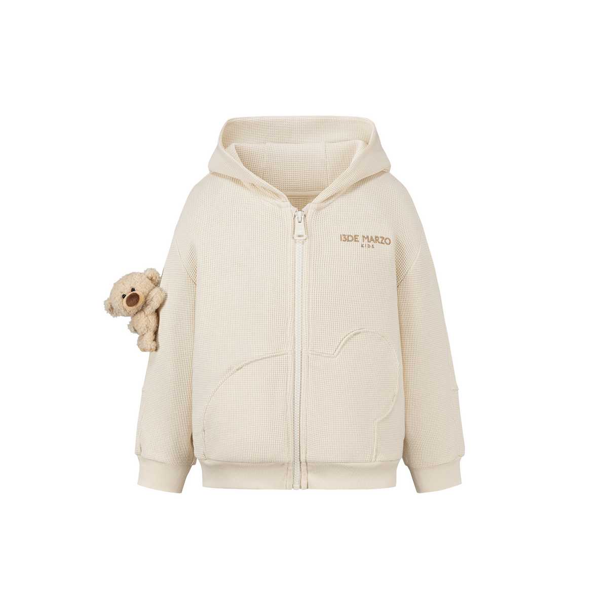 13DE MARZO BabyBear Waffle Zip Sweatshirt Jacket Beige