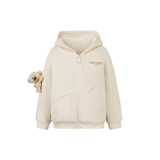13DE MARZO BabyBear Waffle Zip Sweatshirt Jacket Beige