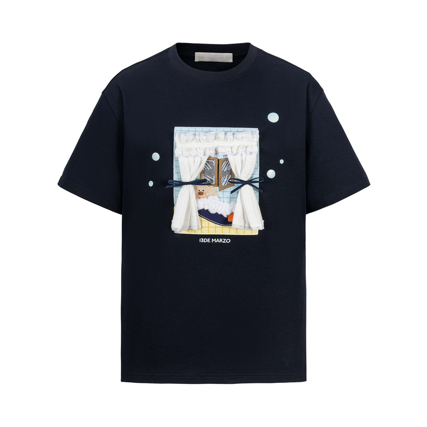 13DE MARZO Patchwork Bear Bath Scene T-shirt Navy Blue - 13DE MARZO