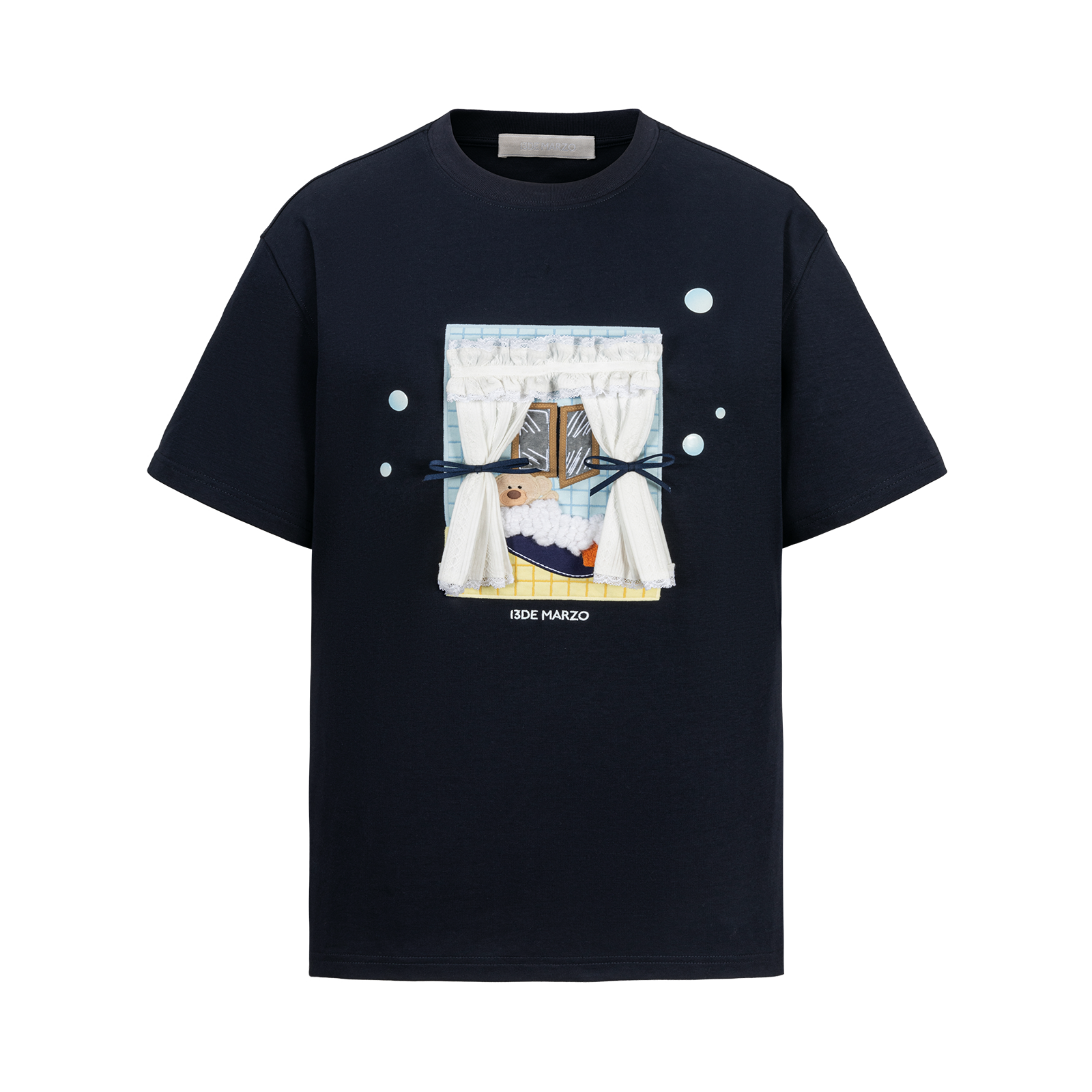 13DE MARZO Patchwork Bear Bath Scene T-shirt Navy Blue - 13DE MARZO