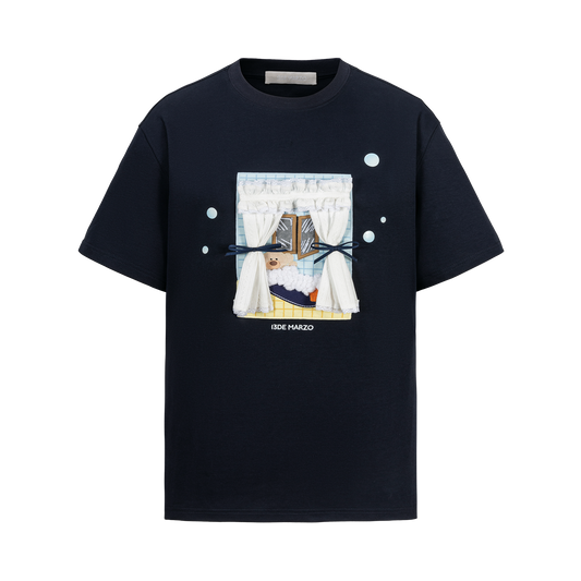 13DE MARZO Patchwork Bear Bath Scene T-shirt Navy Blue - 13DE MARZO
