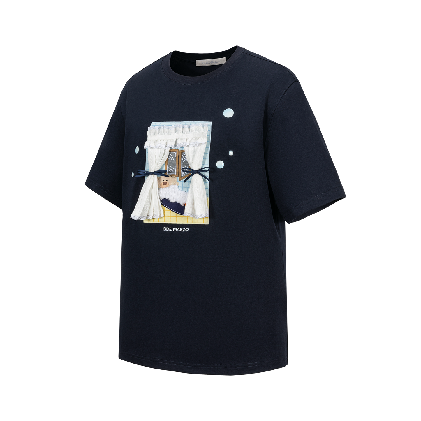 13DE MARZO Patchwork Bear Bath Scene T-shirt Navy Blue - 13DE MARZO