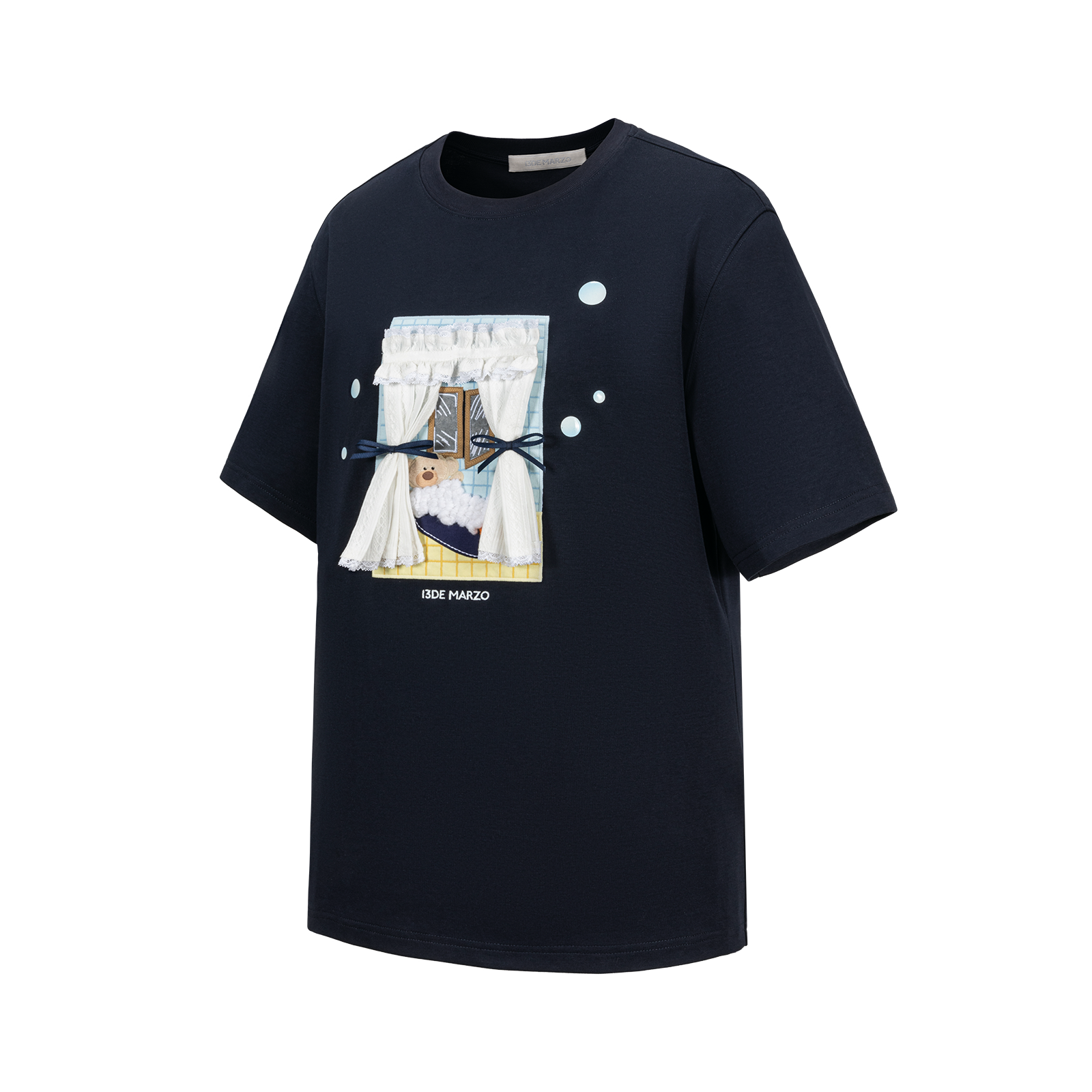 13DE MARZO Patchwork Bear Bath Scene T-shirt Navy Blue - 13DE MARZO