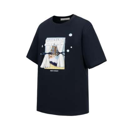 13DE MARZO Patchwork Bear Bath Scene T-shirt Navy Blue - 13DE MARZO