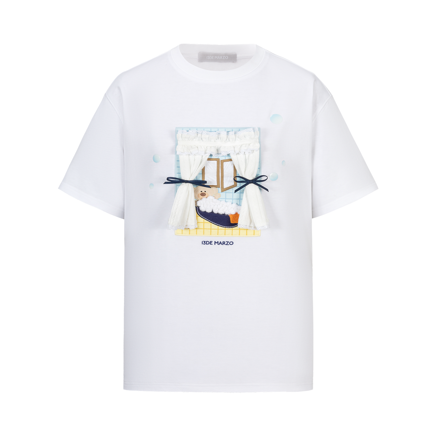 13DE MARZO Patchwork Bear Bath Scene T-shirt White - 13DE MARZO
