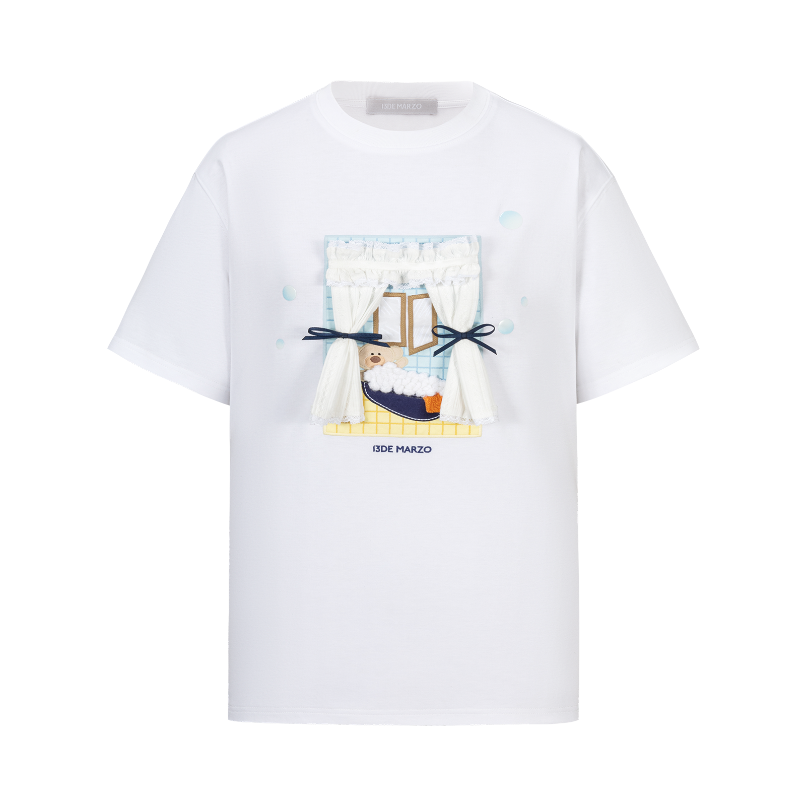 13DE MARZO Patchwork Bear Bath Scene T-shirt White - 13DE MARZO