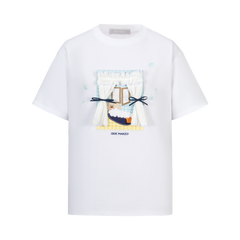 13DE MARZO Patchwork Bear Bath Scene T-shirt White