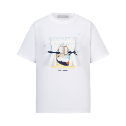 13DE MARZO Patchwork Bear Bath Scene T-shirt White - 13DE MARZO