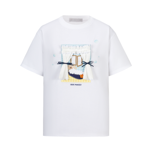 13DE MARZO Patchwork Bear Bath Scene T-shirt White - 13DE MARZO