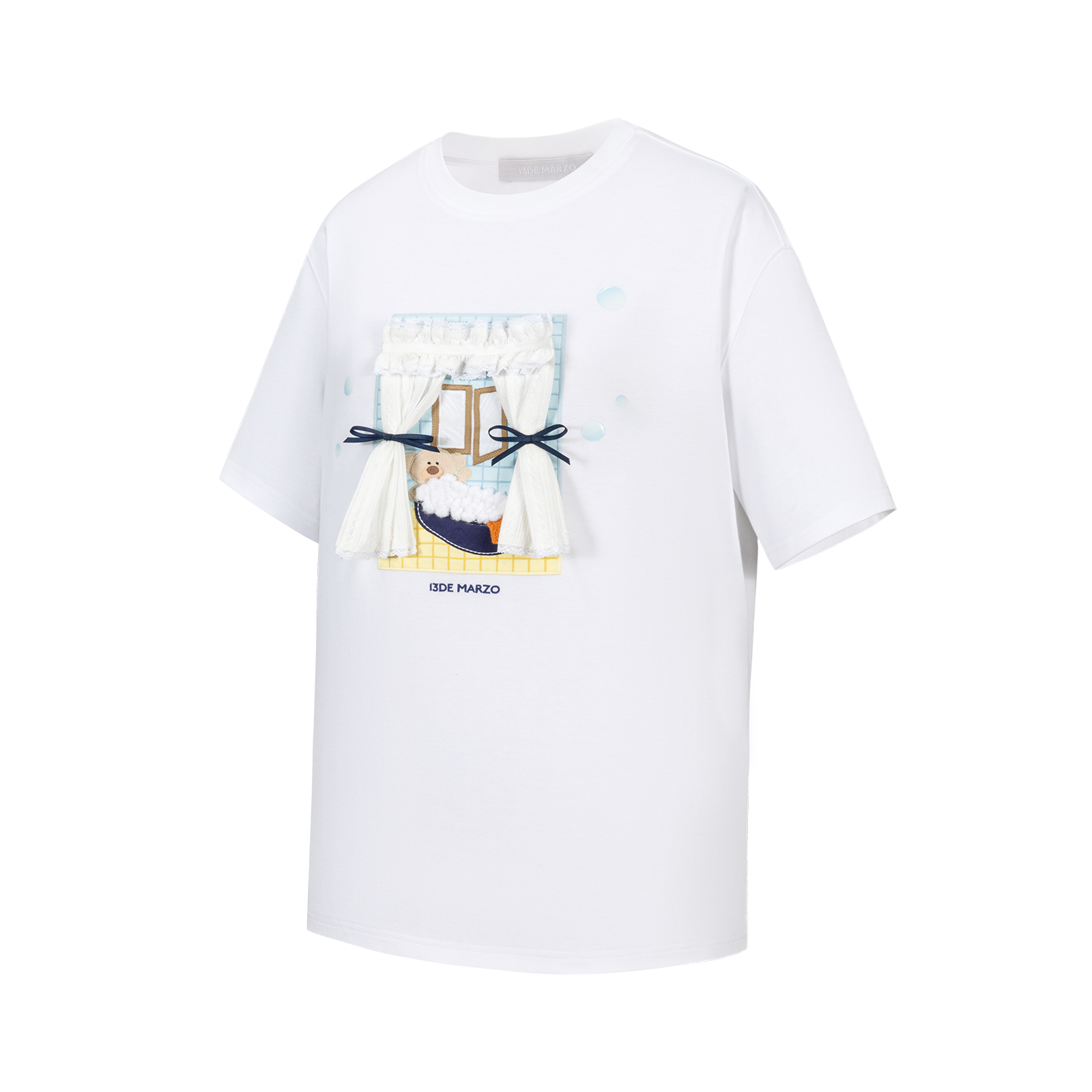 13DE MARZO Patchwork Bear Bath Scene T-shirt White - 13DE MARZO